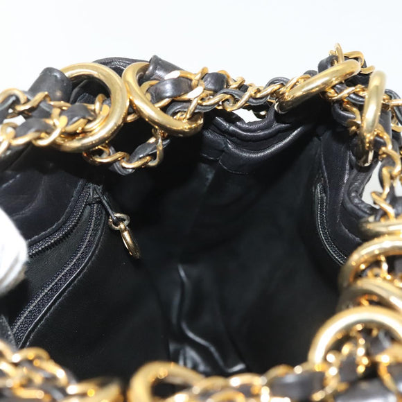 CHANEL Matelasse Shoulder Bag Canvas Black Gold CC Auth 140683