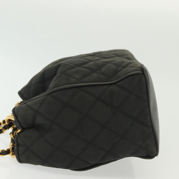 CHANEL Matelasse Shoulder Bag Canvas Black Gold CC Auth 140683