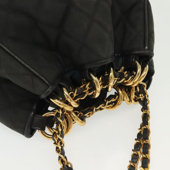 CHANEL Matelasse Shoulder Bag Canvas Black Gold CC Auth 140683