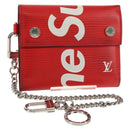 LOUIS VUITTON Epi LV × Supreme Chain Compact Wallet Red M67755 LV Auth 140687M-1