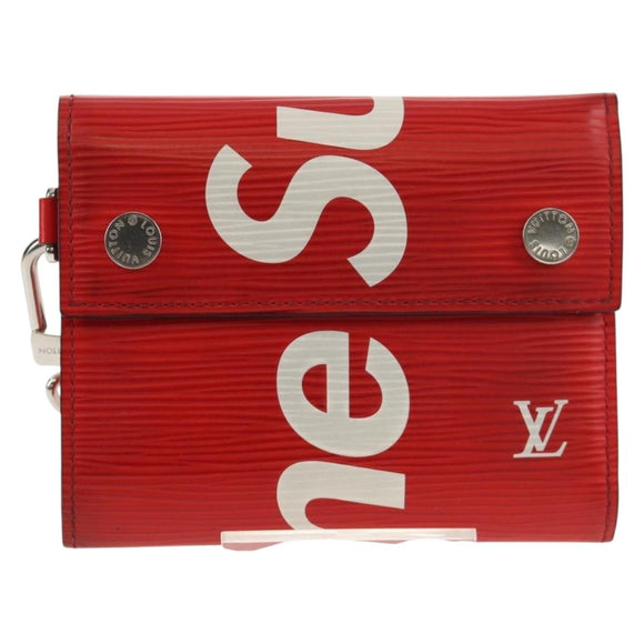 LOUIS VUITTON Epi LV × Supreme Chain Compact Wallet Red M67755 LV Auth 140687M