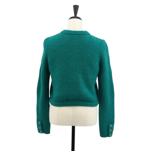 CHANEL Jacket Tweed Green Silver CC Auth 140691M