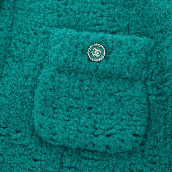 CHANEL Jacket Tweed Green Silver CC Auth 140691M