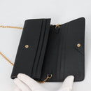 FENDI Chain Long Wallet Leather Black Gold Auth 140694M-8