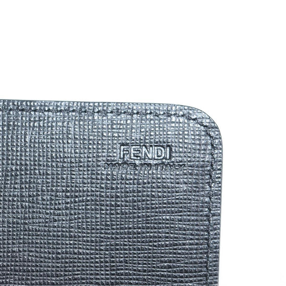 FENDI Chain Long Wallet Leather Black Gold Auth 140694M