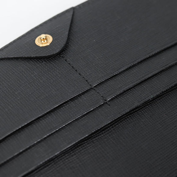 FENDI Chain Long Wallet Leather Black Gold Auth 140694M