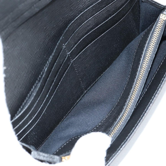 FENDI Chain Long Wallet Leather Black Gold Auth 140694M