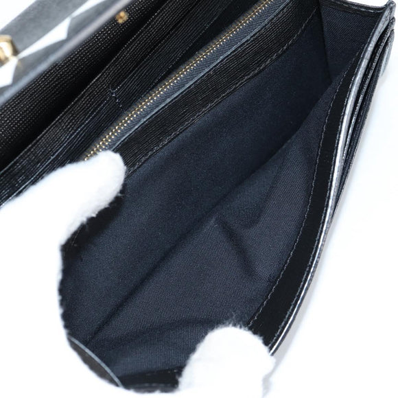 FENDI Chain Long Wallet Leather Black Gold Auth 140694M