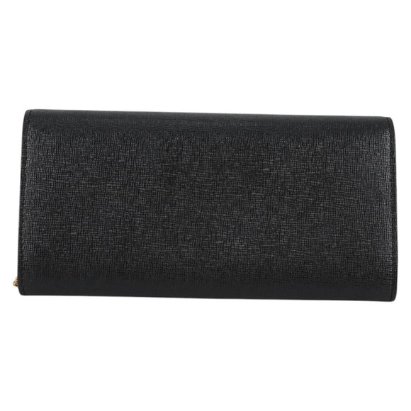 FENDI Chain Long Wallet Leather Black Gold Auth 140694M