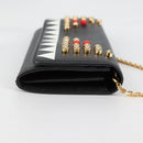 FENDI Chain Long Wallet Leather Black Gold Auth 140694M-4