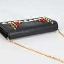 FENDI Chain Long Wallet Leather Black Gold Auth 140694M-6
