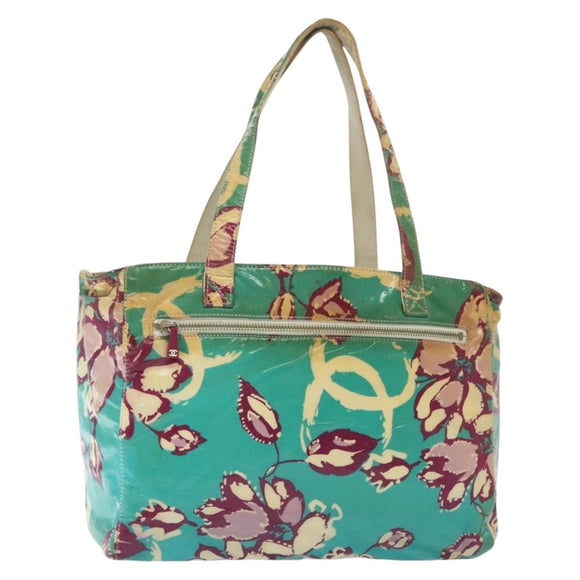 CHANEL Tote Bag Canvas PVC Green Silver CC Auth 140713