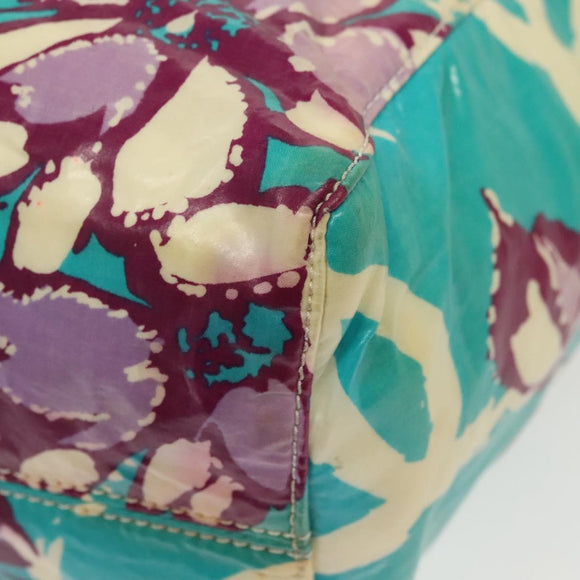 CHANEL Tote Bag Canvas PVC Green Silver CC Auth 140713