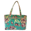CHANEL Tote Bag Canvas PVC Green Silver CC Auth 140713-13