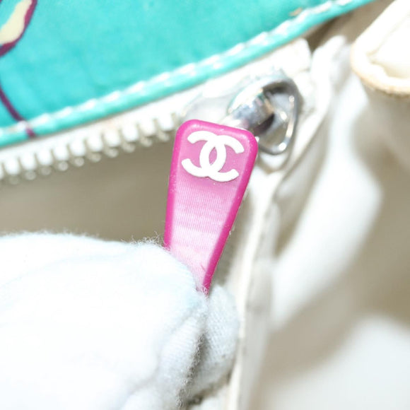 CHANEL Tote Bag Canvas PVC Green Silver CC Auth 140713