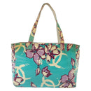 CHANEL Tote Bag Canvas PVC Green Silver CC Auth 140713-2