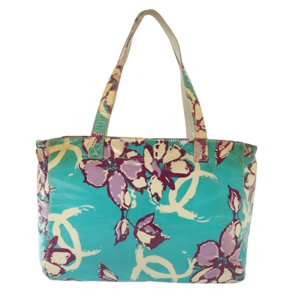 CHANEL Tote Bag Canvas PVC Green Silver CC Auth 140713