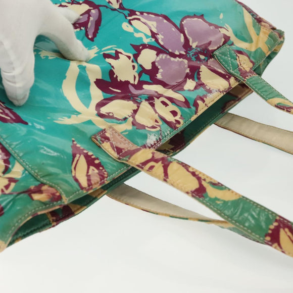 CHANEL Tote Bag Canvas PVC Green Silver CC Auth 140713