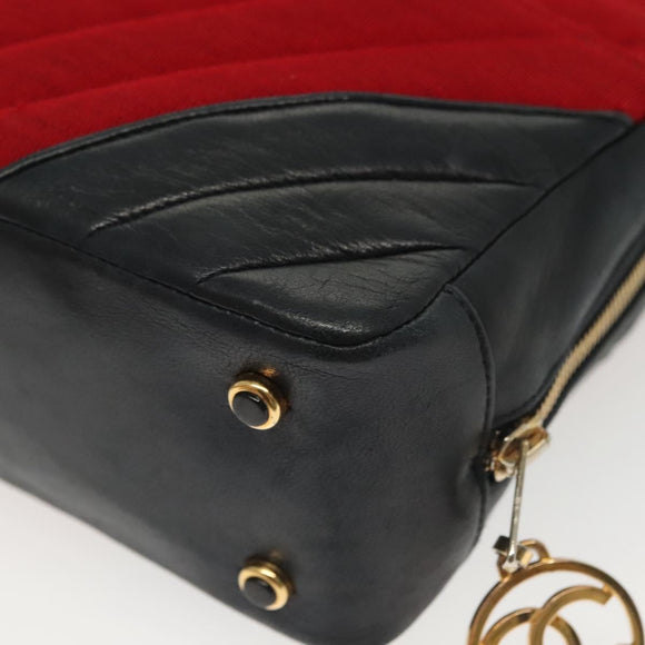 CHANEL V Stitch Shoulder Bag Cotton Red Gold CC Auth 140715