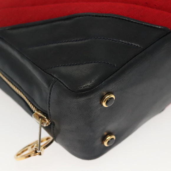 CHANEL V Stitch Shoulder Bag Cotton Red Gold CC Auth 140715