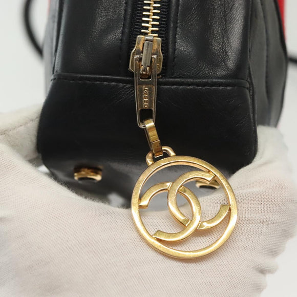 CHANEL V Stitch Shoulder Bag Cotton Red Gold CC Auth 140715