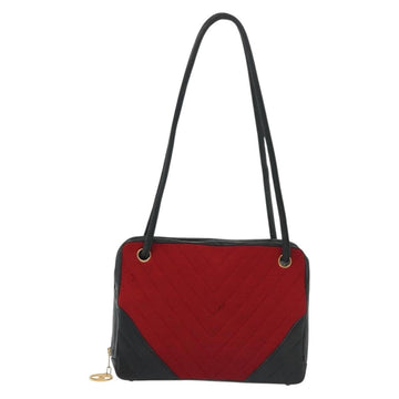 CHANEL V Stitch Shoulder Bag Cotton Red Gold CC Auth 140715 - 0