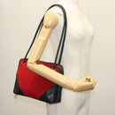 CHANEL V Stitch Shoulder Bag Cotton Red Gold CC Auth 140715-23