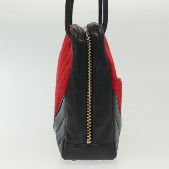 CHANEL V Stitch Shoulder Bag Cotton Red Gold CC Auth 140715