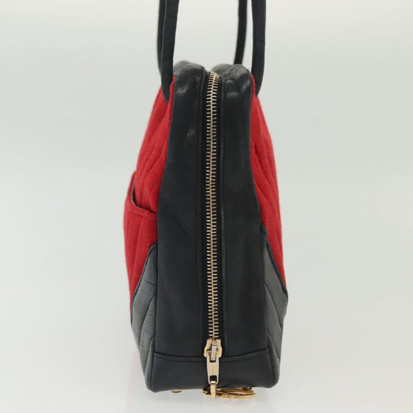 CHANEL V Stitch Shoulder Bag Cotton Red Gold CC Auth 140715