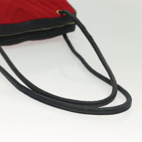CHANEL V Stitch Shoulder Bag Cotton Red Gold CC Auth 140715
