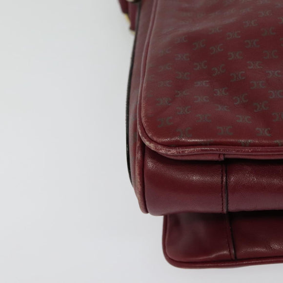 CELINE Macadam Canvas Shoulder Bag Leather Bordeaux Gold Auth 140717