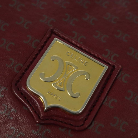 CELINE Macadam Canvas Shoulder Bag Leather Bordeaux Gold Auth 140717
