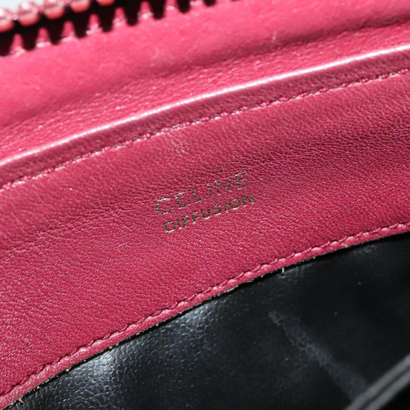 CELINE Macadam Canvas Shoulder Bag Leather Bordeaux Gold Auth 140717