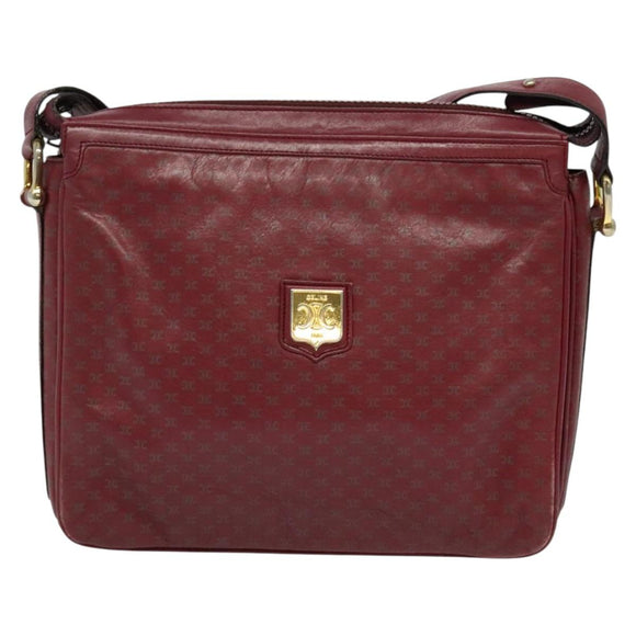 CELINE Macadam Canvas Shoulder Bag Leather Bordeaux Gold Auth 140717