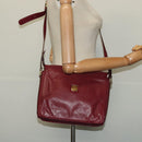 CELINE Macadam Canvas Shoulder Bag Leather Bordeaux Gold Auth 140717-23