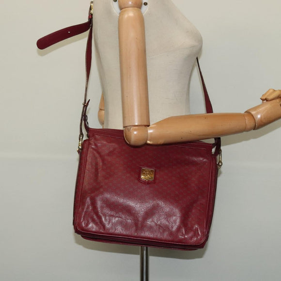 CELINE Macadam Canvas Shoulder Bag Leather Bordeaux Gold Auth 140717