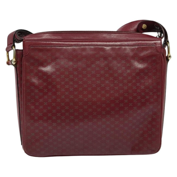 CELINE Macadam Canvas Shoulder Bag Leather Bordeaux Gold Auth 140717