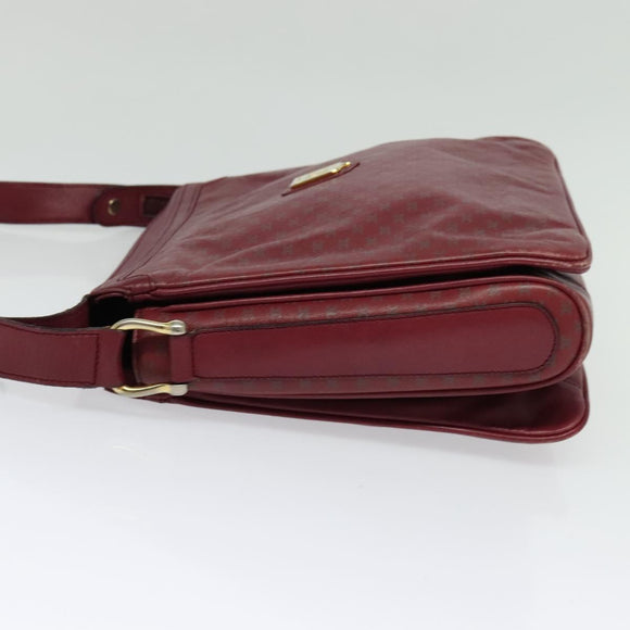 CELINE Macadam Canvas Shoulder Bag Leather Bordeaux Gold Auth 140717