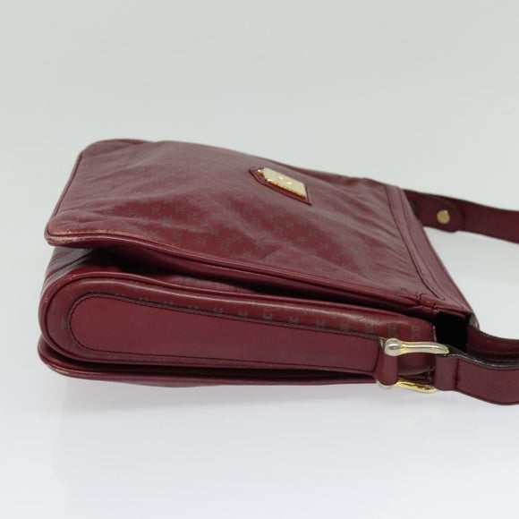 CELINE Macadam Canvas Shoulder Bag Leather Bordeaux Gold Auth 140717