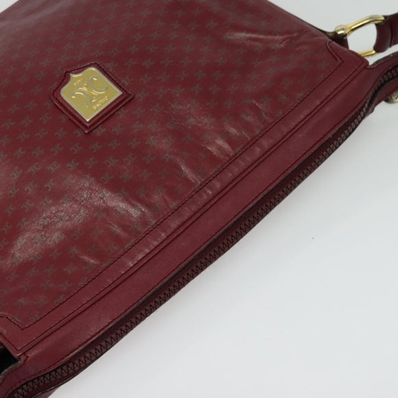 CELINE Macadam Canvas Shoulder Bag Leather Bordeaux Gold Auth 140717