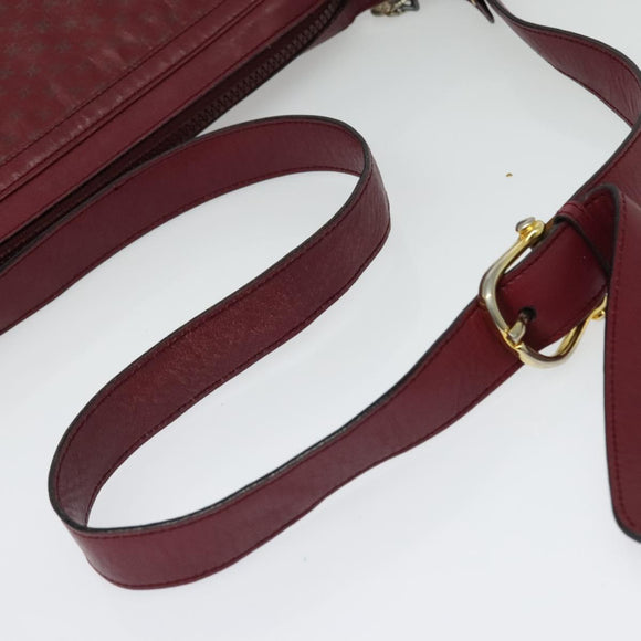 CELINE Macadam Canvas Shoulder Bag Leather Bordeaux Gold Auth 140717