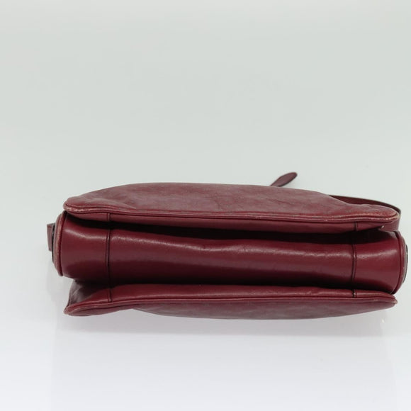 CELINE Macadam Canvas Shoulder Bag Leather Bordeaux Gold Auth 140717