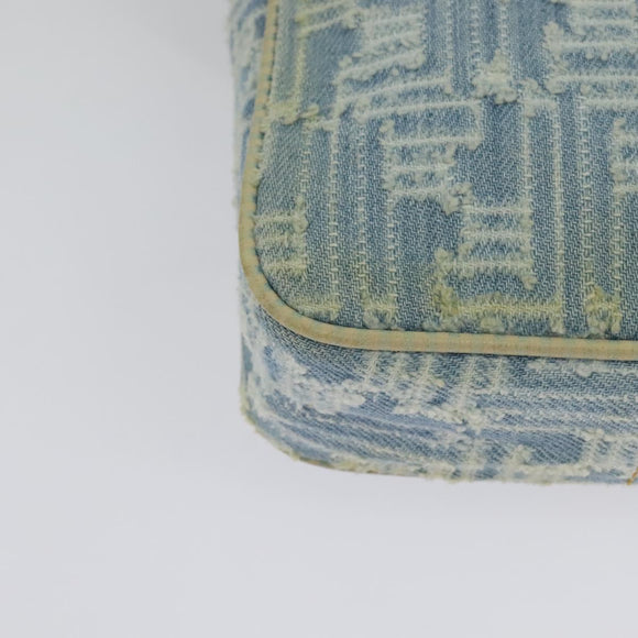 FENDI Zucca Canvas Shoulder Bag Denim Light Blue Gold Auth 140722
