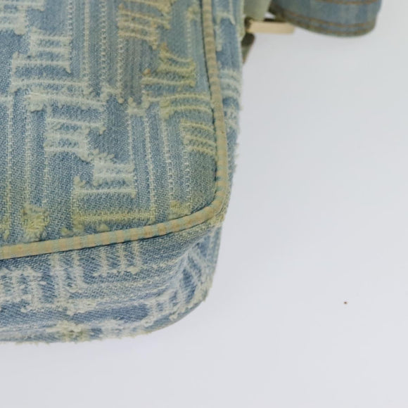 FENDI Zucca Canvas Shoulder Bag Denim Light Blue Gold Auth 140722