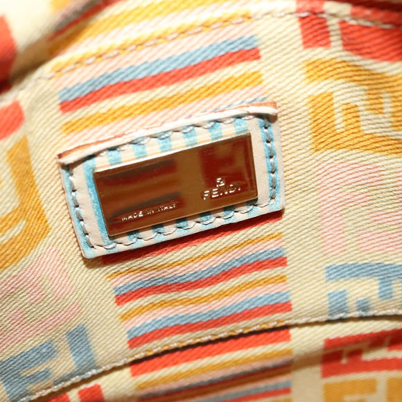 FENDI Zucca Canvas Shoulder Bag Denim Light Blue Gold Auth 140722