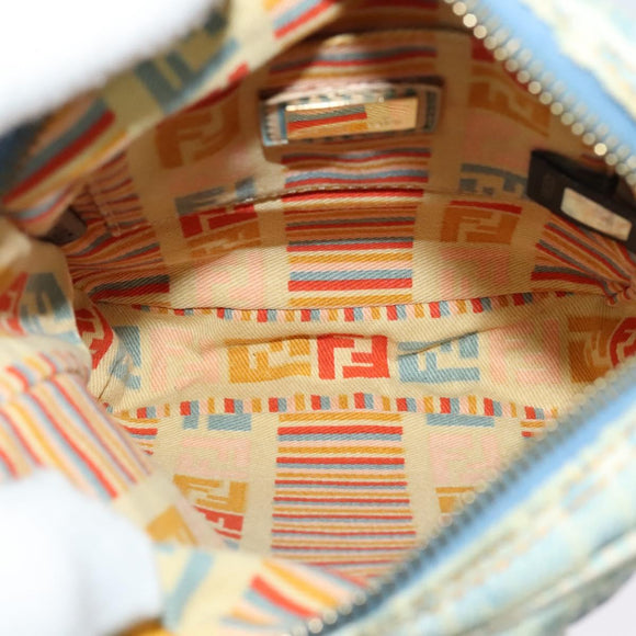 FENDI Zucca Canvas Shoulder Bag Denim Light Blue Gold Auth 140722