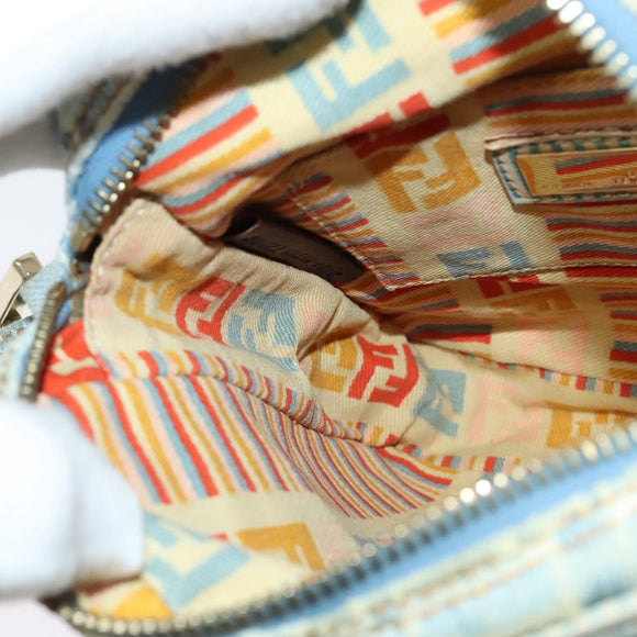 FENDI Zucca Canvas Shoulder Bag Denim Light Blue Gold Auth 140722