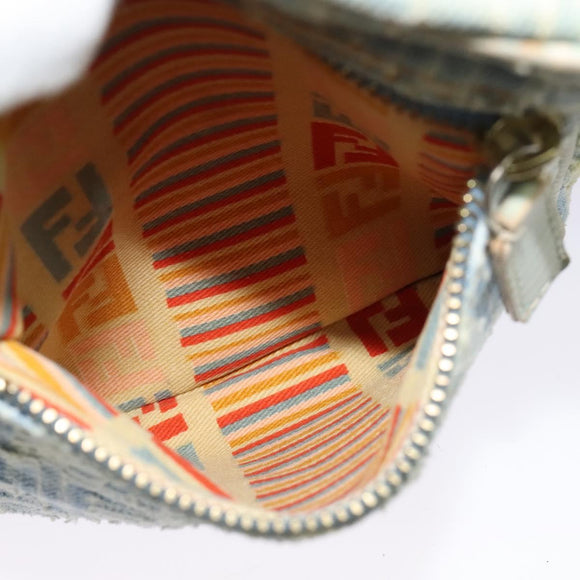 FENDI Zucca Canvas Shoulder Bag Denim Light Blue Gold Auth 140722