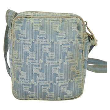 FENDI Zucca Canvas Shoulder Bag Denim Light Blue Gold Auth 140722 - 0
