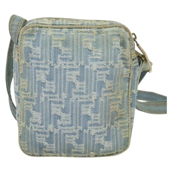 FENDI Zucca Canvas Shoulder Bag Denim Light Blue Gold Auth 140722